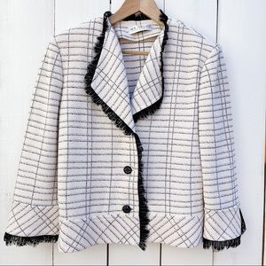 St. John Cream & Black Windowpane Tweed Blazer